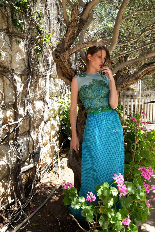 Embroidered Lace and Silk Organza Gown