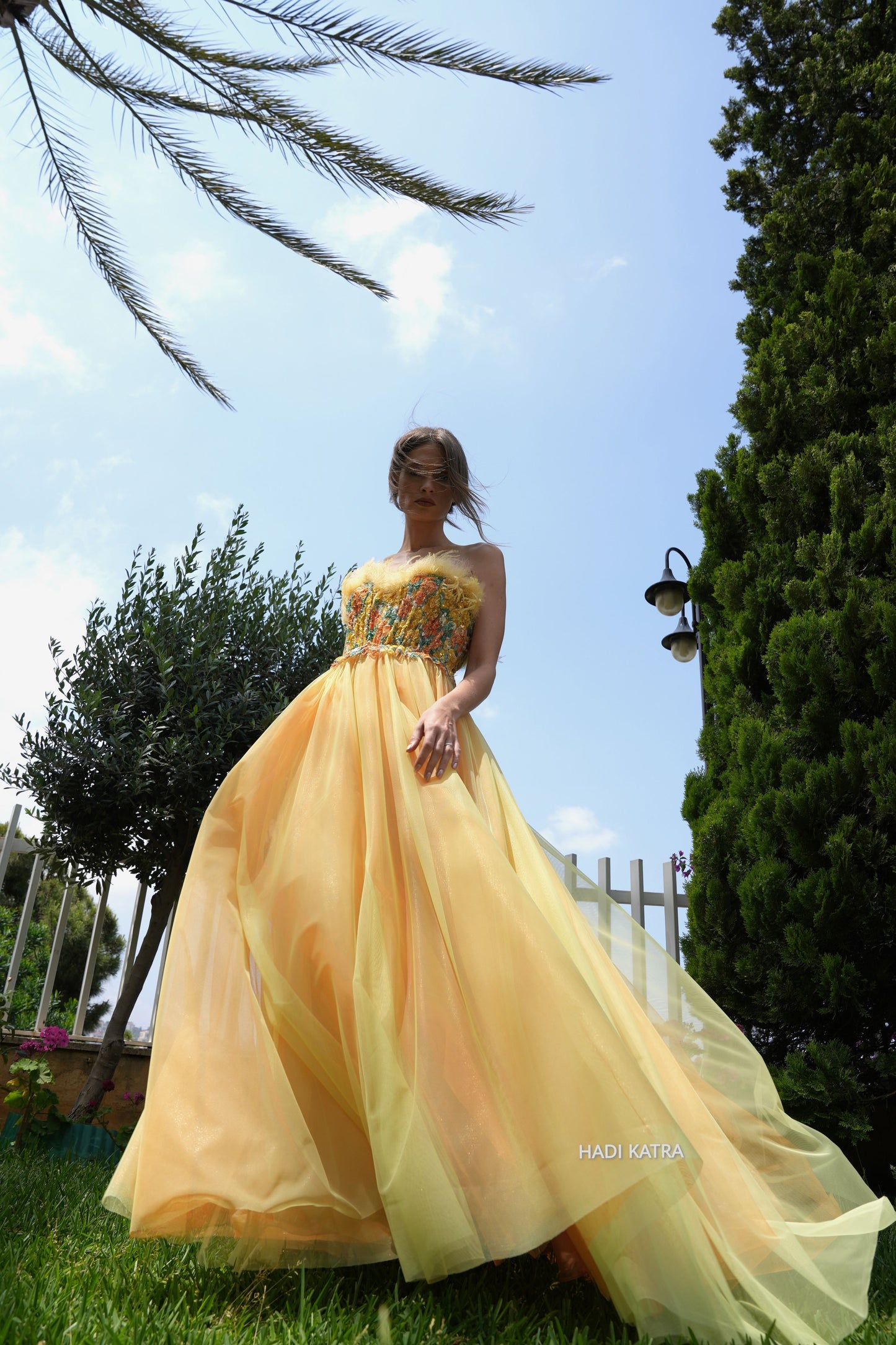 Tulle Gown with Multicolor Lace Bodice