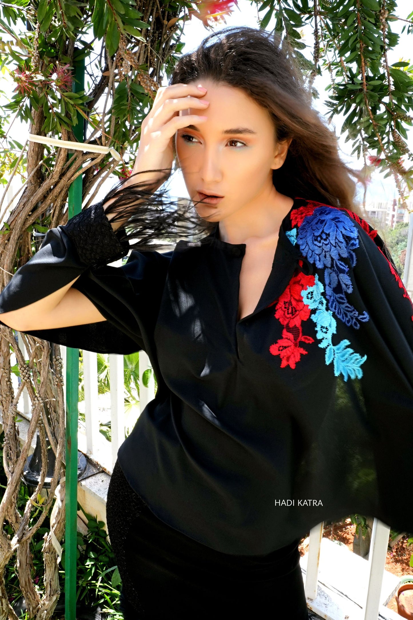 Embroidered Cape and Crepe Skirt
