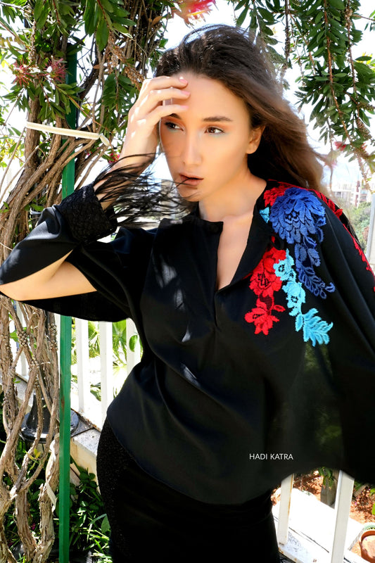 Embroidered Cape and Crepe Skirt