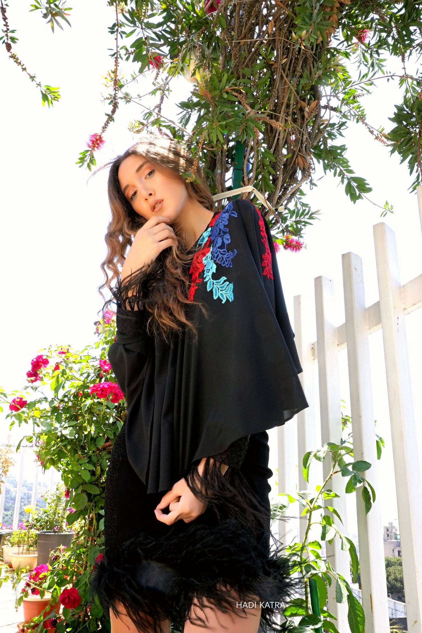 Embroidered Cape and Crepe Skirt
