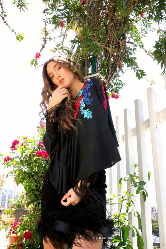 Embroidered Cape and Crepe Skirt