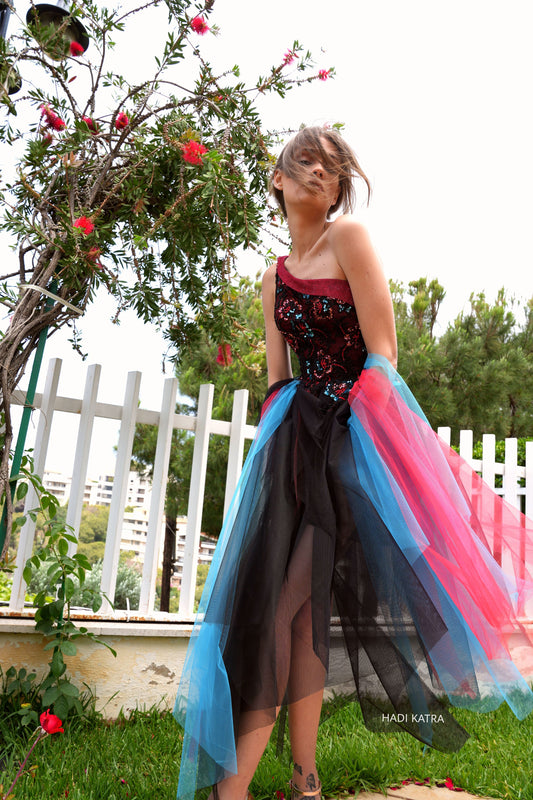 Multicolor Lace and Tulle Dress