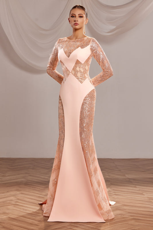 Long Sleeve Beaded Gown
