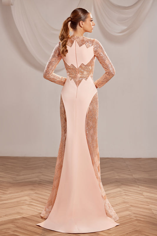 Long Sleeve Beaded Gown