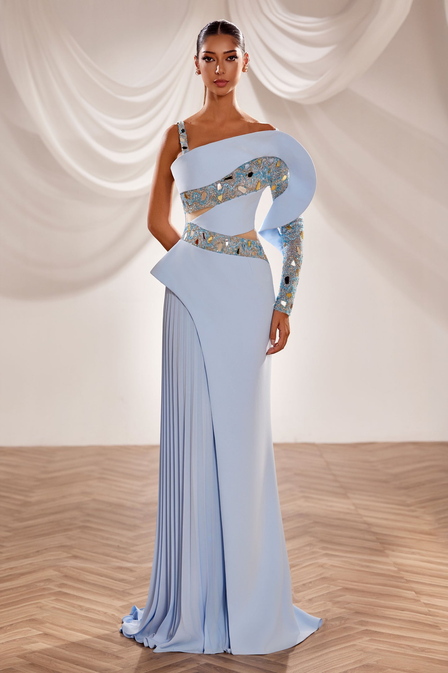 Asymmetric Crepe Gown