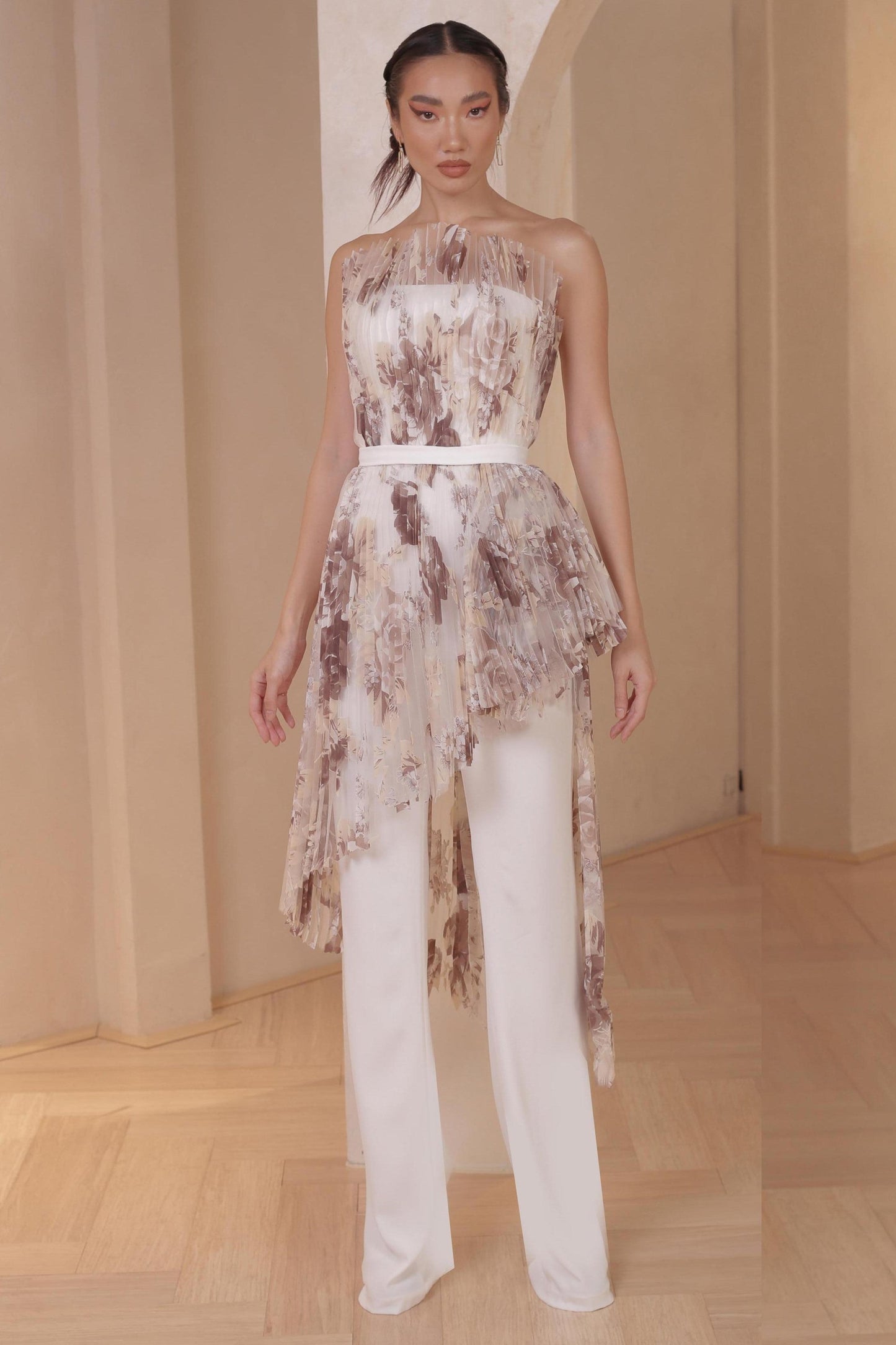 Pleated Floral Jumpsuit