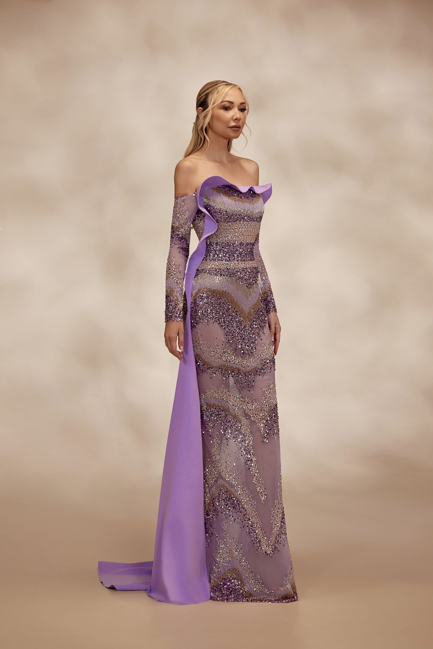 Lavender Full-Beaded Dress