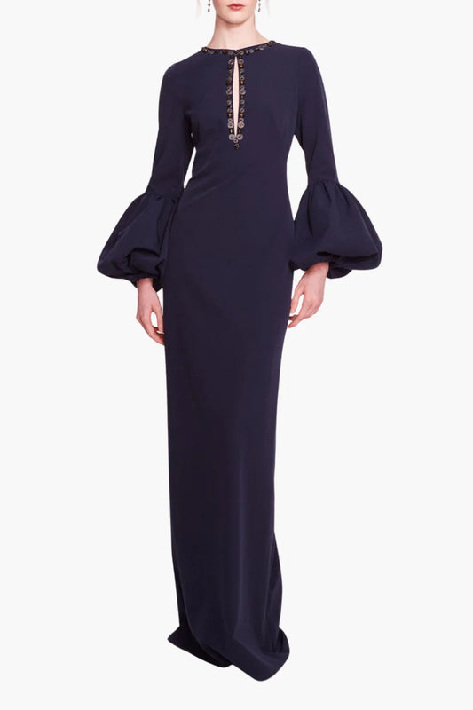 Puffed Sleeve Column Gown