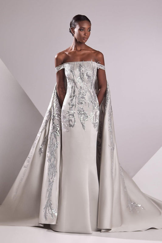 Satin and Lace Embroidery Gown