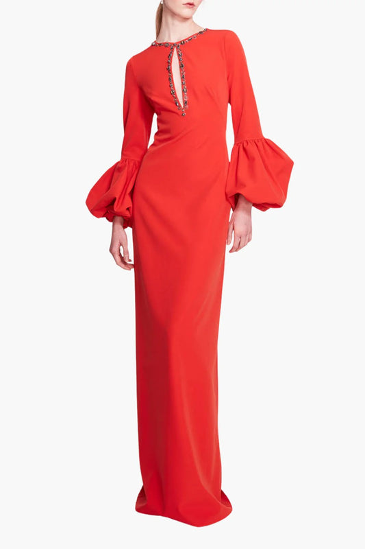 Puffed Sleeve Column Gown