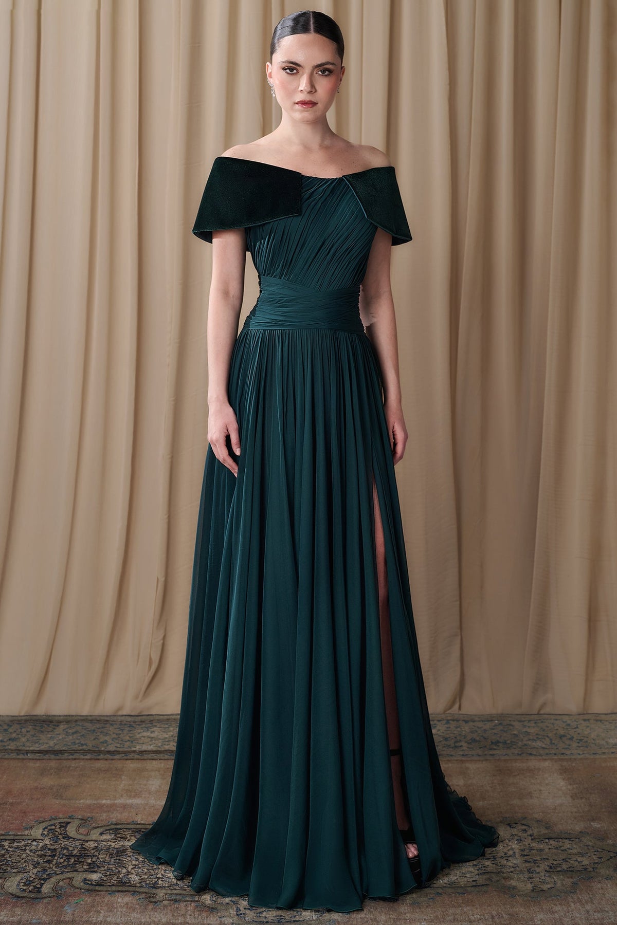 Velvet Collar Chiffon Gown