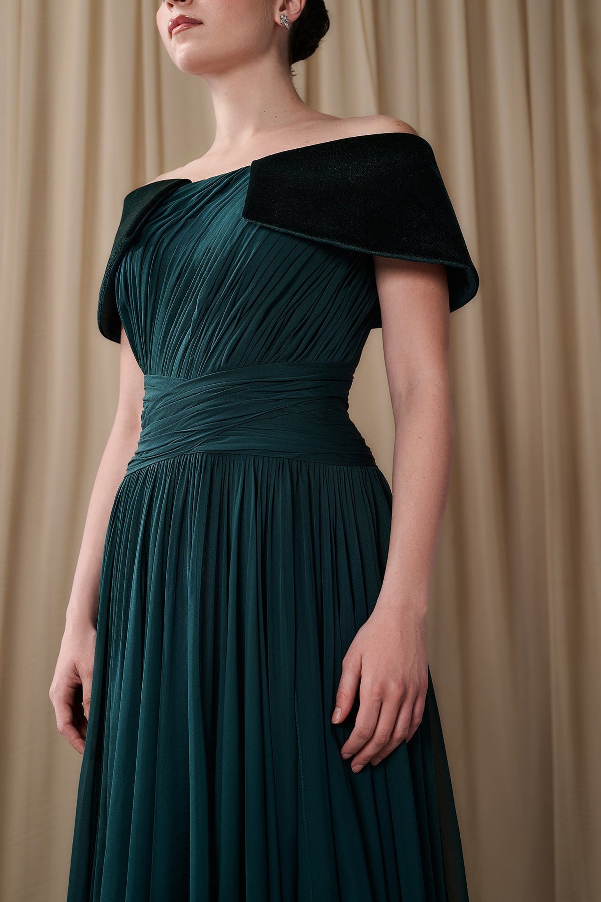 Velvet Collar Chiffon Gown
