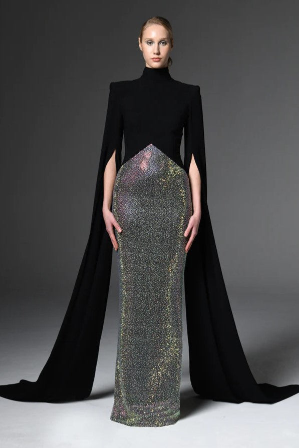 Crepe Gown with Cape Sleeves