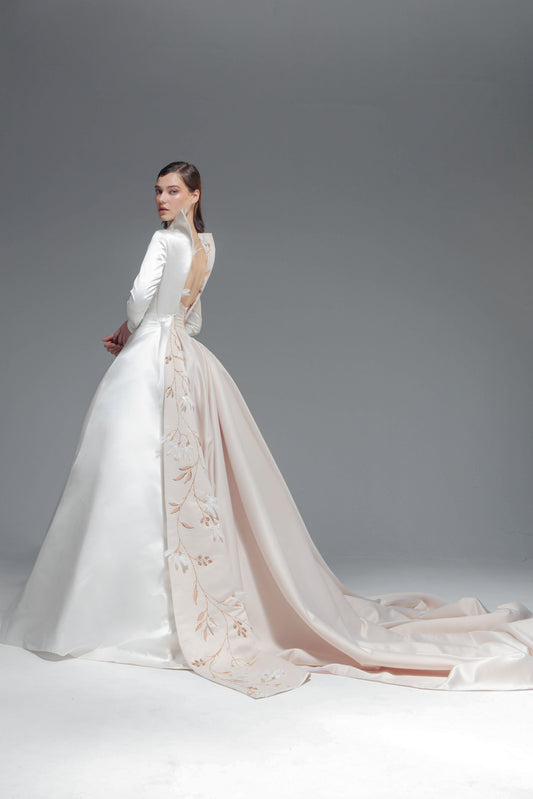 Long Sleeve Ball Gown with Overskirt