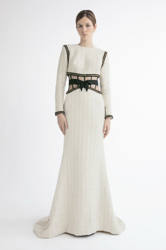Long Sleeve Cutout Flared Gown