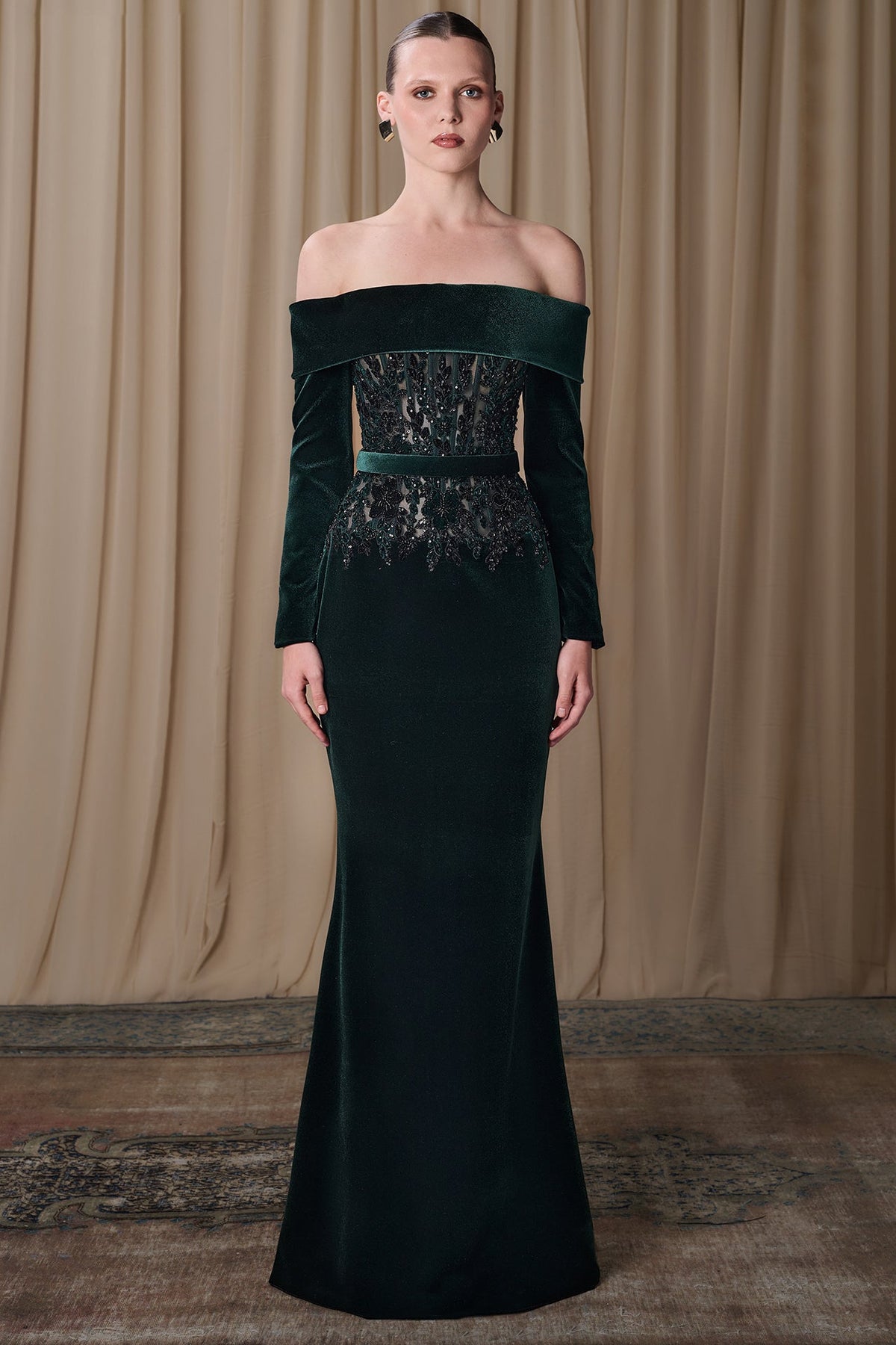 Off-Shoulder Velvet Corset Gown