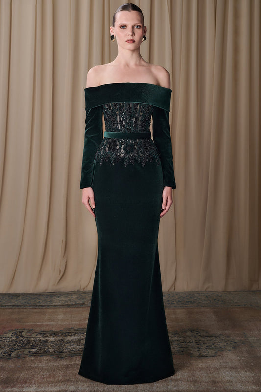 Off-Shoulder Velvet Corset Gown