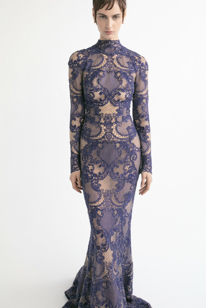 Fitted Long Sleeve Trumpet Gown