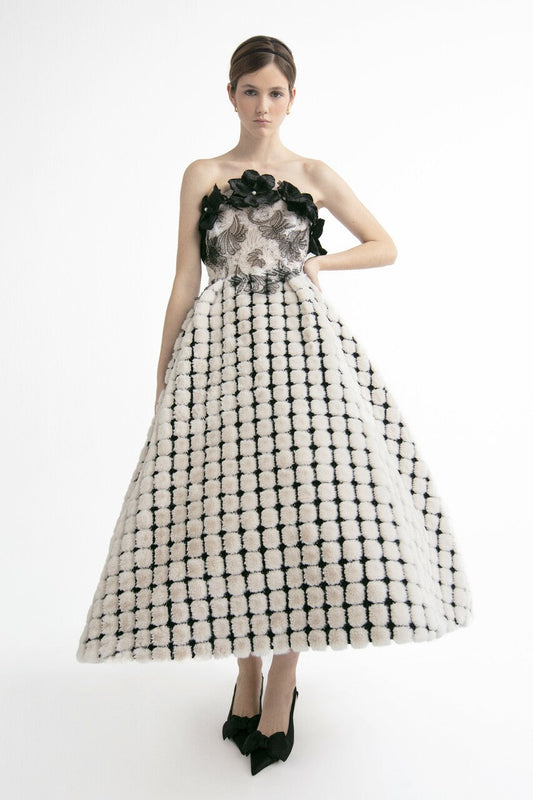 Checkered Strapless Midi Dress