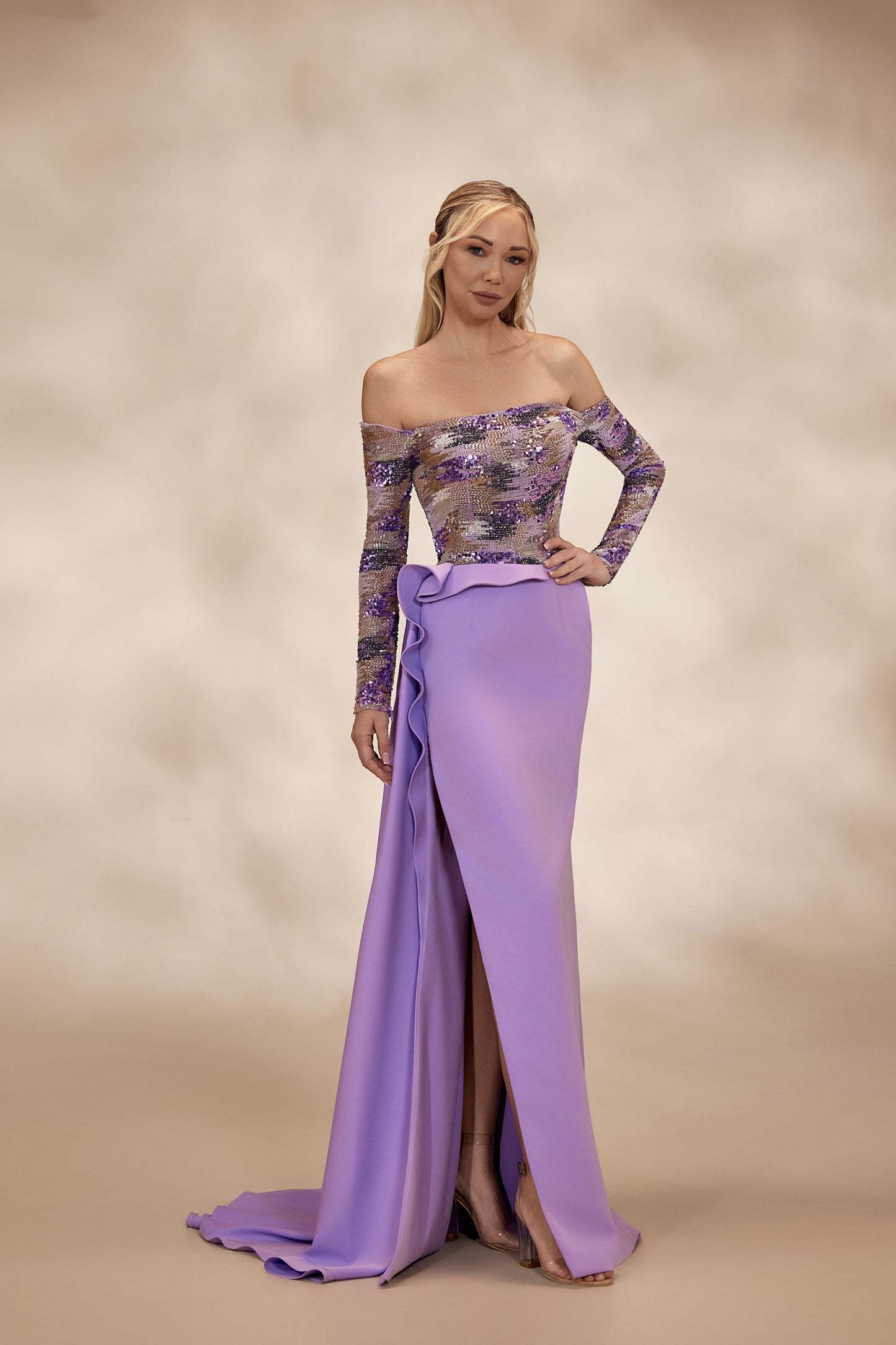 Off-The-Shoulder Lavender Dress