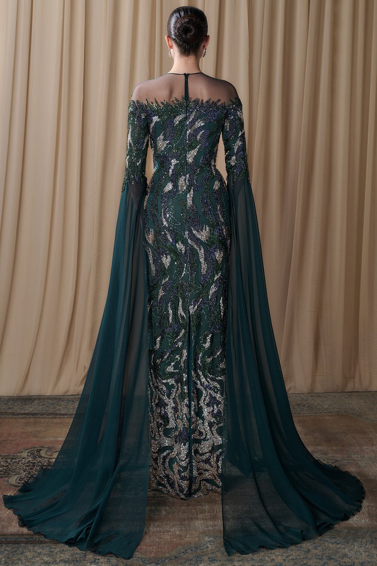 Beaded Swirl Illusion Gown
