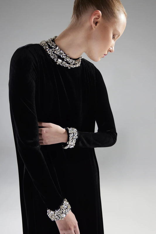Crystal Embroidered Velvet Gown
