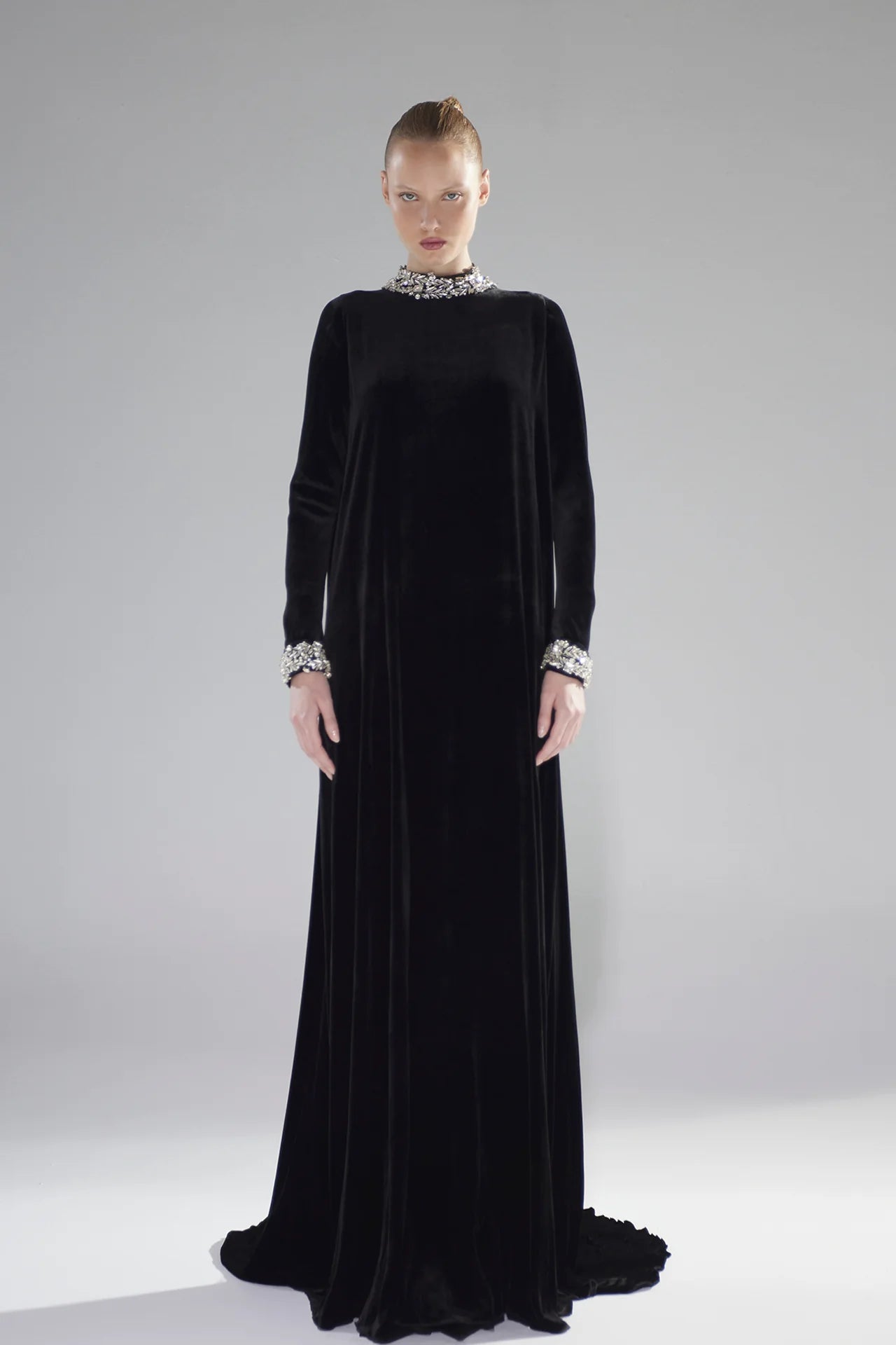 Crystal Embroidered Velvet Gown