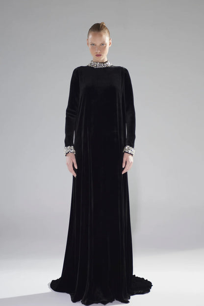 Crystal Embroidered Velvet Gown