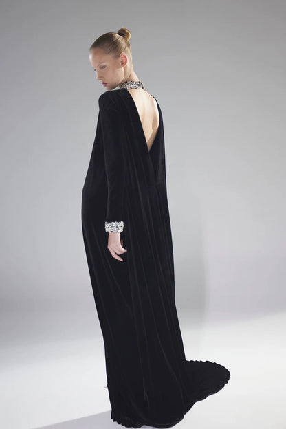 Crystal Embroidered Velvet Gown