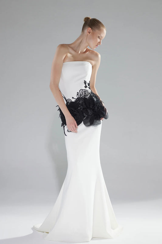 Organza Appliqué Column Gown