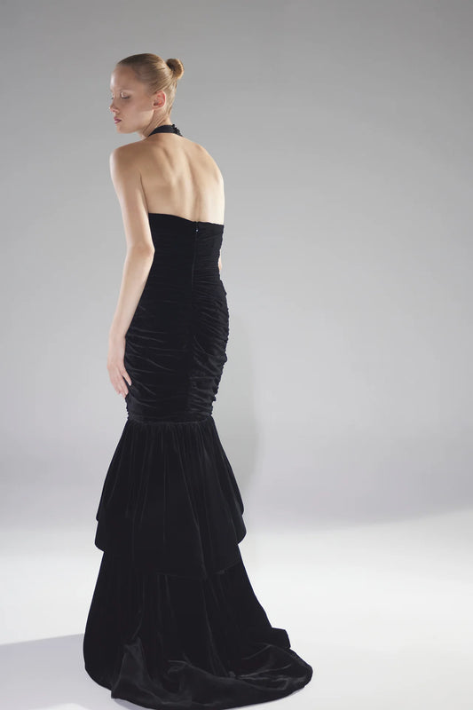Plunging Halter-Neck Mermaid Gown
