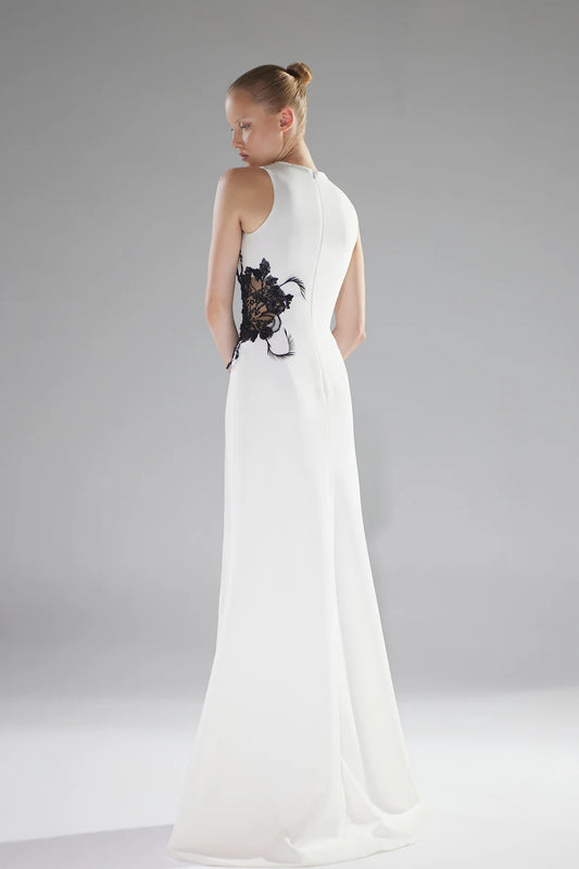 Feather Appliqué Column Gown