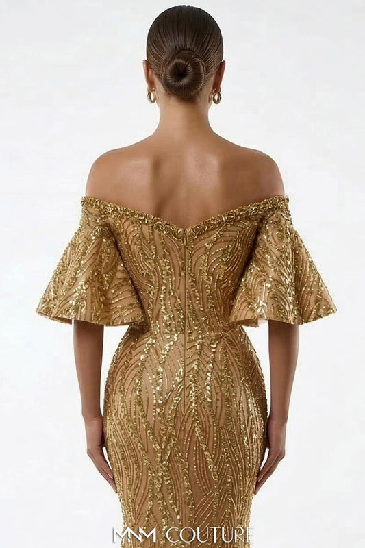 Fully Beaded Off-Shoulder Mermaid Gown