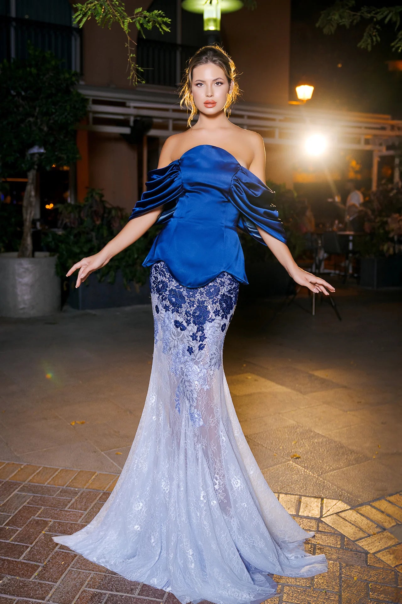 Off-Shoulder Floral Lace Mermaid Gown