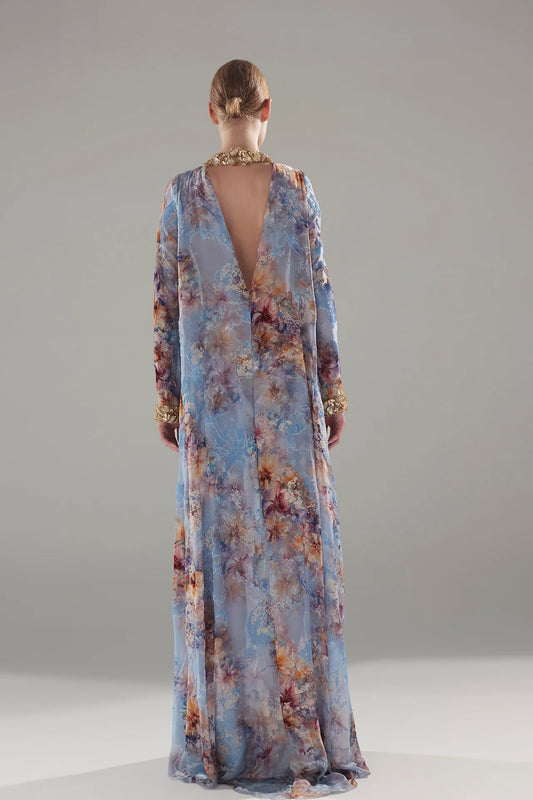 Silk Chiffon Floral Print Kaftan