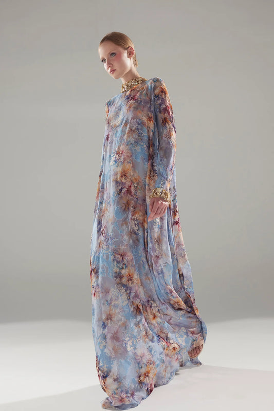 Silk Chiffon Floral Print Kaftan
