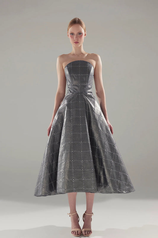 Metallic Jacquard Midi Dress