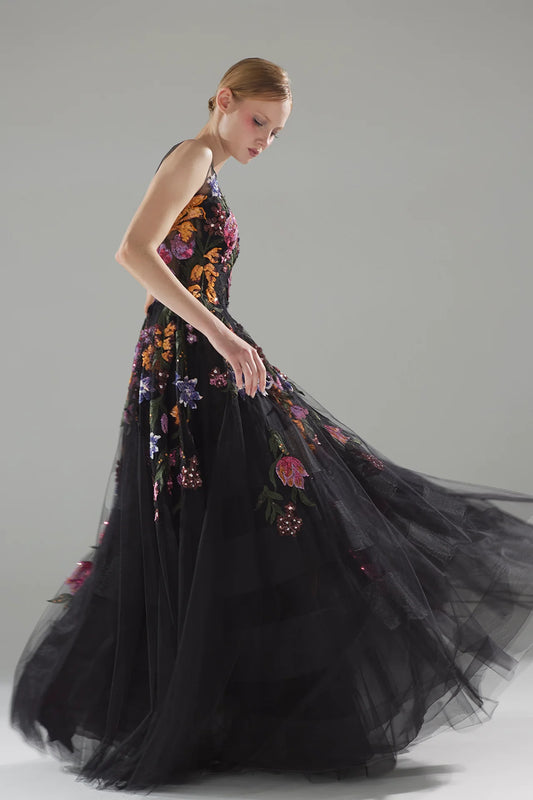 Sleeveless Layered Tulle Gown