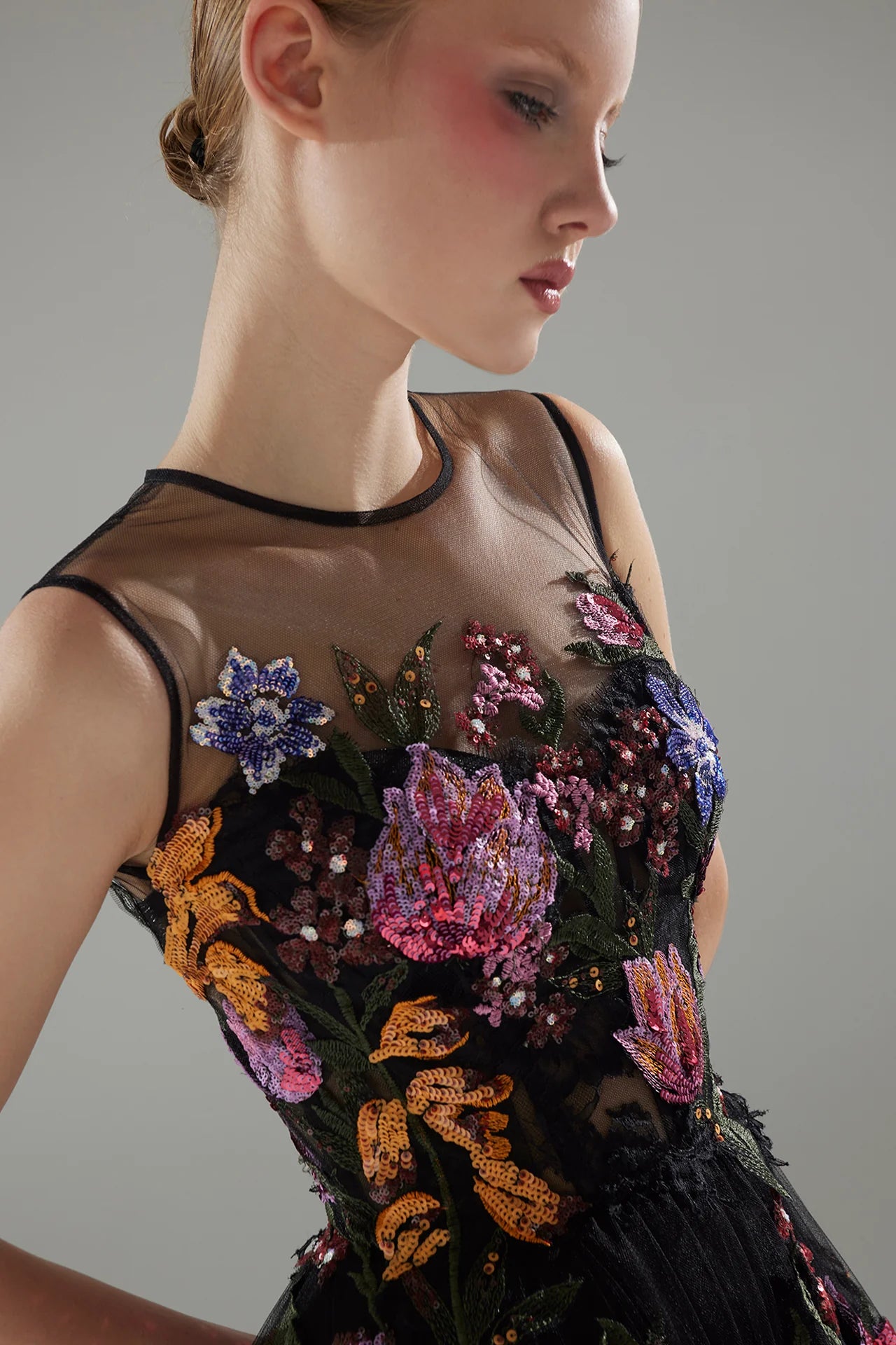 Sleeveless Layered Tulle Gown