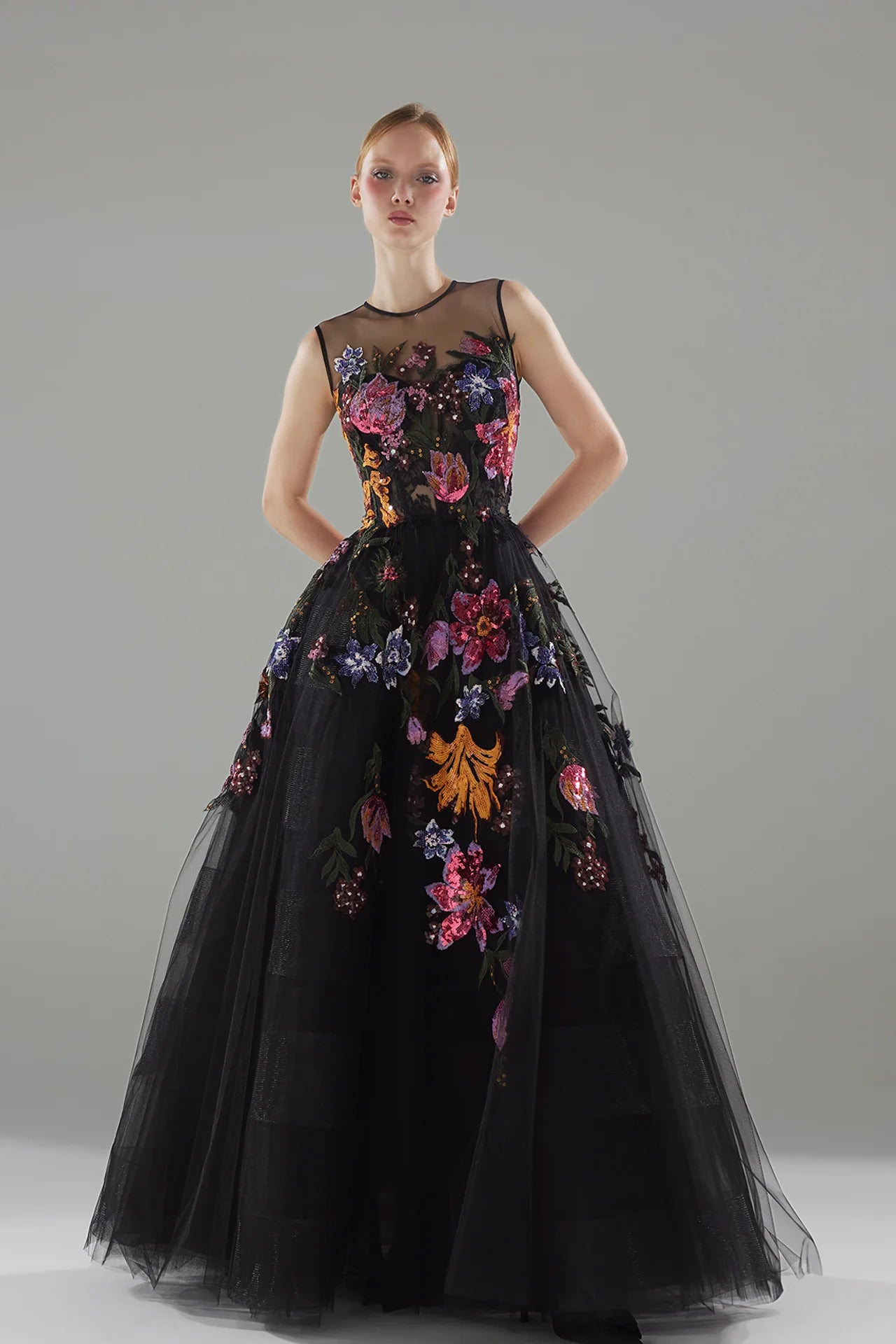 Sleeveless Layered Tulle Gown