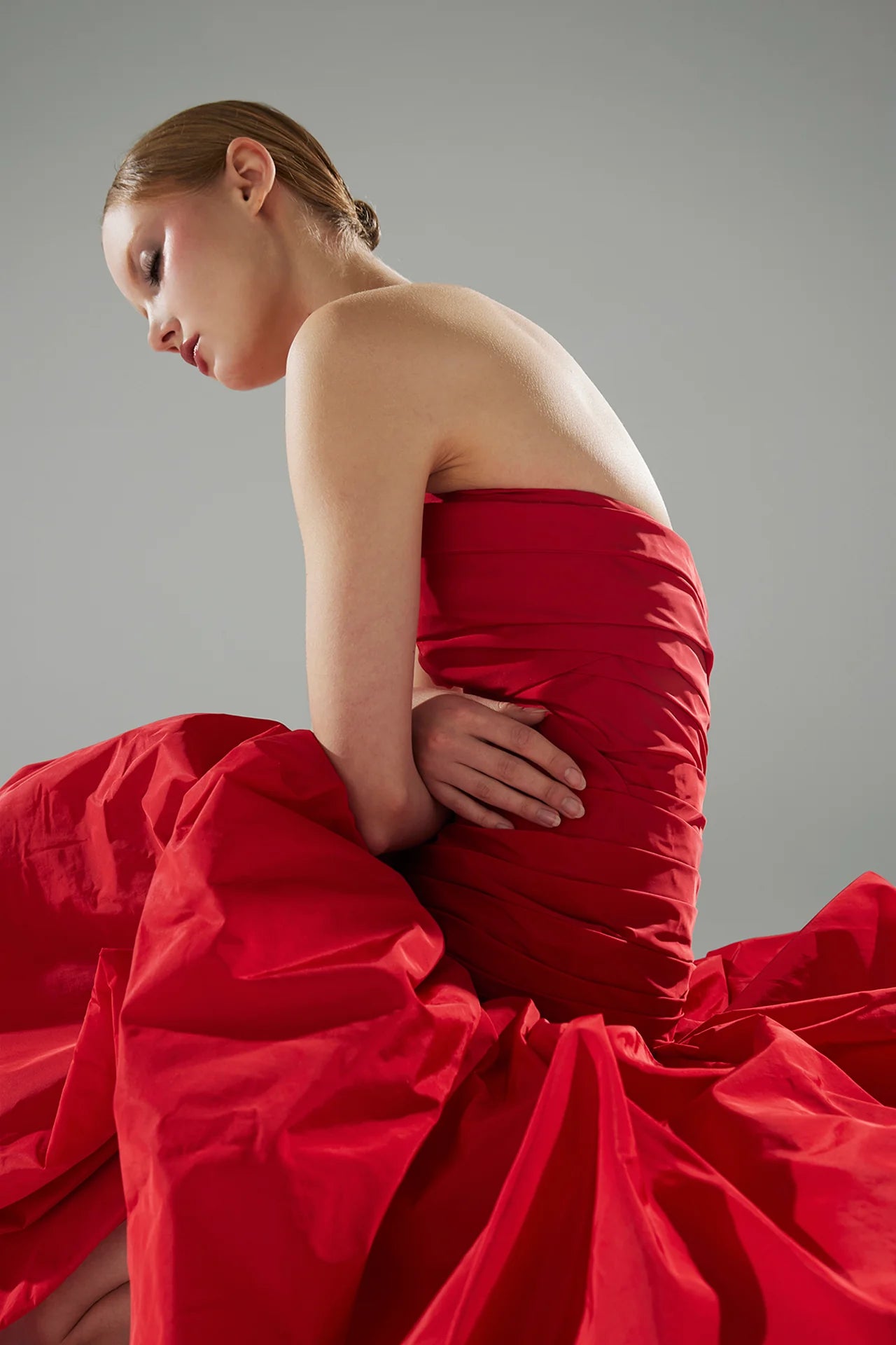 Strapless Taffeta Draped Gown