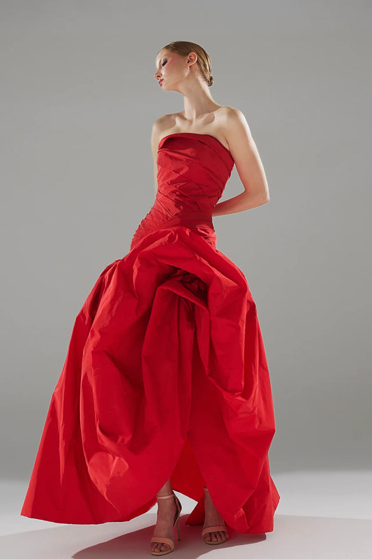 Strapless Taffeta Draped Gown