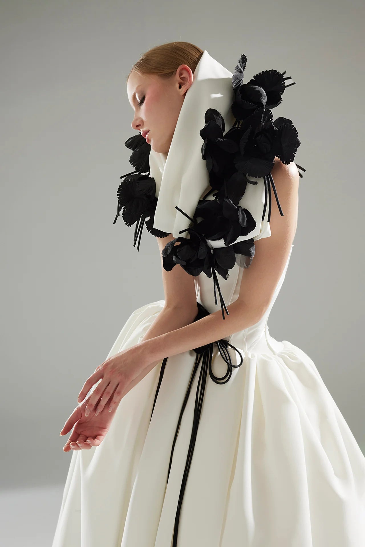 Strapless Bubble Gown with Floral Hood Accessory
