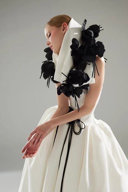 Strapless Bubble Gown with Floral Hood Accessory