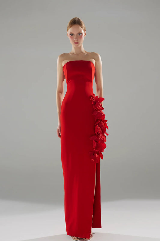 Strapless Crepe Column Gown with Wrap Accessory