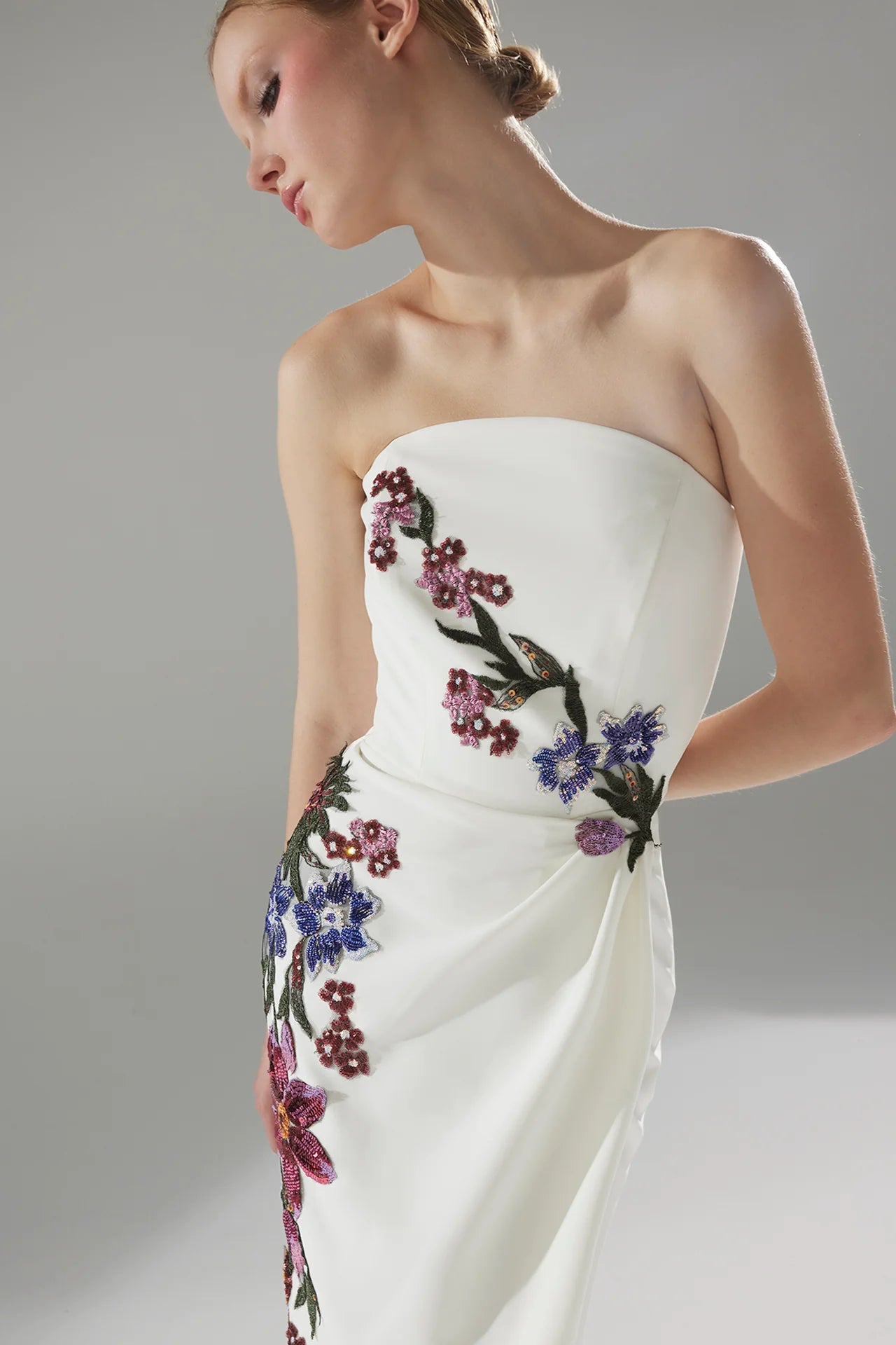 Floral Embroidered Column Gown