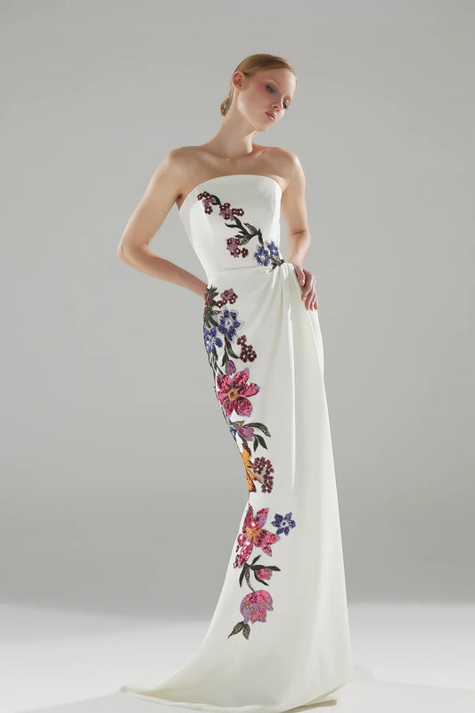 Floral Embroidered Column Gown