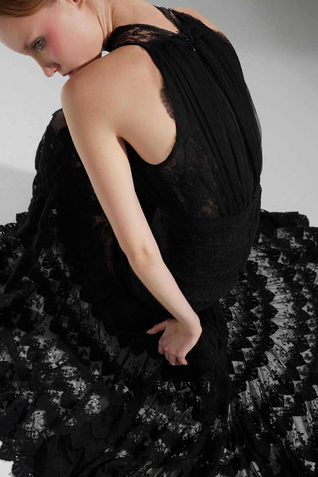 Chiffon and Lace Halter-Neck Gown