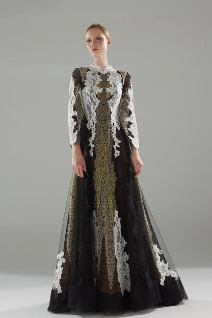Long Sleeve Lace Appliqué Gown